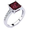 Garnet Ring: Garnet Jewelry: Square Step Cut 1 2/3ct Garnet and Diamond Ring in 14K White Gold Image-2