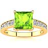 Square Step Cut 1 1/2ct Peridot and Diamond Ring in 14K Yellow Gold Image-1