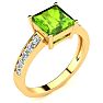 Square Step Cut 1 1/2ct Peridot and Diamond Ring in 14K Yellow Gold Image-2
