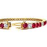 Ruby Bracelet; Ruby Tennis Bracelet; 14 Carat Ruby and Diamond Alternating Tennis Bracelet In 14 Karat Yellow Gold Image-3