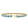 4 1/4 Carat Blue Topaz And Diamond Tennis Bracelet In 14 Karat Yellow Gold, 6 1/2 Inches Image-2