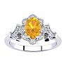 1 Carat Oval Shape Citrine and Halo Diamond Vintage Ring In 14 Karat White Gold Image-1