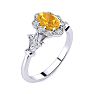 1 Carat Oval Shape Citrine and Halo Diamond Vintage Ring In 14 Karat White Gold Image-2