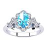 1 Carat Oval Shape Blue Topaz and Halo Diamond Vintage Ring In 14 Karat White Gold Image-1