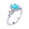 1 Carat Oval Shape Blue Topaz and Halo Diamond Vintage Ring In 14 Karat White Gold Image-2