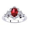 1 Carat Oval Shape Ruby and Halo Diamond Vintage Ring In 14 Karat White Gold Image-1