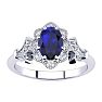 1 Carat Oval Shape Sapphire and Halo Diamond Vintage Ring In 14 Karat White Gold Image-1
