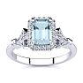 Aquamarine Ring: Aquamarine Jewelry: 1 Carat Aquamarine and Halo Diamond Vintage Ring In 14 Karat White Gold Image-1