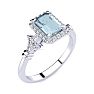 Aquamarine Ring: Aquamarine Jewelry: 1 Carat Aquamarine and Halo Diamond Vintage Ring In 14 Karat White Gold Image-2