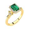 1 Carat Emerald and Halo Diamond Vintage Ring In 14 Karat Yellow Gold Image-2