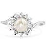 Round Freshwater Cultured Pearl and Halo Diamond Ring In 14 Karat White Gold Image-1