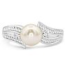 Round Freshwater Cultured Pearl and Diamond Vintage Ring In 14 Karat White Gold Image-1