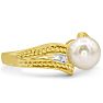 Round Freshwater Cultured Pearl and Diamond Vintage Ring In 14 Karat Yellow Gold Image-2