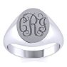 14K White Gold Mens Oval Signet Ring Image-1
