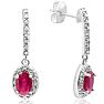 1 1/3ct Ruby and Diamond Oval Drop Earrings In Sterling Silver Image-1