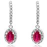 1 1/3ct Ruby and Diamond Oval Drop Earrings In Sterling Silver Image-2