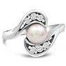 Round Freshwater Cultured Pearl and 1/5ct Diamond Ring In 14 Karat White Gold Image-1