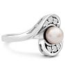 Round Freshwater Cultured Pearl and 1/5ct Diamond Ring In 14 Karat White Gold Image-2