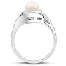 Round Freshwater Cultured Pearl and 1/5ct Diamond Ring In 14 Karat White Gold Image-4