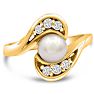 Round Freshwater Cultured Pearl and 1/5ct Diamond Ring In 14 Karat Yellow Gold Image-1