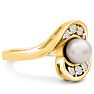 Round Freshwater Cultured Pearl and 1/5ct Diamond Ring In 14 Karat Yellow Gold Image-2