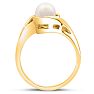 Round Freshwater Cultured Pearl and 1/5ct Diamond Ring In 14 Karat Yellow Gold Image-4