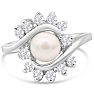 Round Freshwater Cultured Pearl and 1/2 Carat Halo Diamond Ring In 14 Karat White Gold Image-1