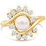 Round Freshwater Cultured Pearl and 1/2 Carat Halo Diamond Ring In 14 Karat Yellow Gold Image-1