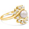 Round Freshwater Cultured Pearl and 1/2 Carat Halo Diamond Ring In 14 Karat Yellow Gold Image-2