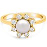 Round Freshwater Cultured Pearl and 1/3 Carat Halo Diamond Ring In 14 Karat Yellow Gold Image-1