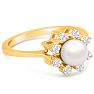 Round Freshwater Cultured Pearl and 1/3 Carat Halo Diamond Ring In 14 Karat Yellow Gold Image-2