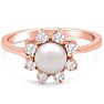 Round Freshwater Cultured Pearl and 1/3 Carat Halo Diamond Ring In 14 Karat Rose Gold Image-1