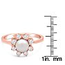 Round Freshwater Cultured Pearl and 1/3 Carat Halo Diamond Ring In 14 Karat Rose Gold Image-6