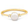 Round Freshwater Cultured Pearl and Diamond Accent Ring In 14 Karat Yellow Gold, Great For Ring Finger Or Pinky! Image-1