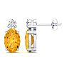 1 Carat Oval Citrine and Diamond Stud Earrings In 14 Karat White Gold Image-1
