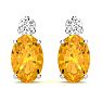 1 Carat Oval Citrine and Diamond Stud Earrings In 14 Karat White Gold Image-2