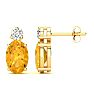 1 Carat Oval Citrine and Diamond Stud Earrings In 14 Karat Yellow Gold Image-1