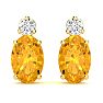 1 Carat Oval Citrine and Diamond Stud Earrings In 14 Karat Yellow Gold Image-2