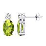 1 Carat Oval Peridot and Diamond Stud Earrings In 14 Karat White Gold Image-1