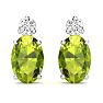 1 Carat Oval Peridot and Diamond Stud Earrings In 14 Karat White Gold Image-2