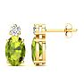 1 Carat Oval Peridot and Diamond Stud Earrings In 14 Karat Yellow Gold Image-1