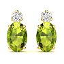 1 Carat Oval Peridot and Diamond Stud Earrings In 14 Karat Yellow Gold Image-2