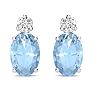 Aquamarine Earrings: Aquamarine Jewelry: 1 Carat Oval Aquamarine and Diamond Stud Earrings In 14 Karat White Gold Image-2