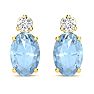 Aquamarine Earrings: Aquamarine Jewelry: 1 Carat Oval Aquamarine and Diamond Stud Earrings In 14 Karat Yellow Gold Image-2