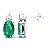 1 Carat Oval Emerald and Diamond Stud Earrings In 14 Karat White Gold Image-1