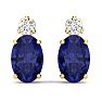 1 Carat Oval Tanzanite and Diamond Stud Earrings In 14 Karat Yellow Gold Image-2