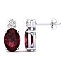 Garnet Earrings: Garnet Jewelry: 1 Carat Oval Garnet and Diamond Stud Earrings In 14 Karat White Gold Image-1