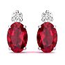 1 Carat Oval Ruby and Diamond Stud Earrings In 14 Karat White Gold Image-2