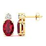 1 Carat Oval Ruby and Diamond Stud Earrings In 14 Karat Yellow Gold Image-1