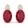 1 Carat Oval Ruby and Diamond Stud Earrings In 14 Karat Yellow Gold Image-2